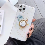 再販★スマホリング付きキラキララメのタイル柄iPhoneケース ホワイト