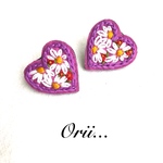 【中】ハート花柄刺繍ピアス/イヤリング