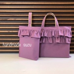 【バラ売り可】2段フリル大人可愛いレッスンバッグ&シューズケース／セット／パープル