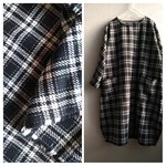 ウール微起毛黒白タータンチェックチュニックワンピースL