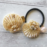 ビーズ刺繍♡キラキラshellヘアゴム/シェル/ヘアピン/ヘアクリップ/貝/親子/おそろい/ママ/ヘアアクセサリー/マーメイド/スター/可愛い/デート#おしゃれ#結婚式