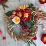 当日・翌日出荷♡お値引き♡招福紅白椿の愛らしいしめ飾り　