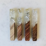Clear Silver Powder Wood Long Rectangle Pendant Tops