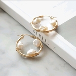 送料無料14kgf＊Freshwater Pearl Keshi wrapped pierced earring