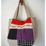 ♫　シンプルリネン　ランダムパッチ　U型BAG　♫　赤　リネン　ブラックウォッチ　麻　