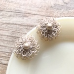 再販　タティングレース　一輪花のピアス