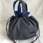 国産帆布の巾着バックdark gray×blue