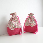 リボンも可愛い♡くまステッチPink×花柄のコップ入れ
