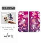 桜 さくら (パープル) ミラー付 ベルトあり 手帳型 全機種対応 スマホケース iPhone Xperia AQUOS Galaxy  [mset-21213381]