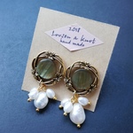 vintageデザインボタン×パールイヤリング☆ピアス