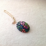 リネンと花刺繍のバックチャーム＆ブローチ  ブラック2