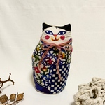 【送料無料】紅型のハチワレ猫の立つぬいぐるみLサイズ/クルムラサチ（黒紫）