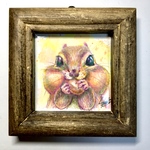 ミニ原画No.22「シマリス」色鉛筆画、額装済み