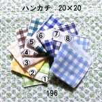 ハンカチ 20×20 色選択 チェック ダブルガーゼタオル 196