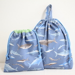 ２点セット【お着替え袋＆給食袋】サメ図鑑