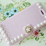 iPhone6/6sケース 手帳型 スワロフスキー☆クリスタルパウダーつき　ピンク