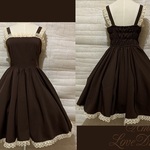 年末特別価格♪1点物*全円サーキュラー ジャンパースカート★ダークブラウン×生成レース(即納品)