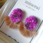 purple pink× camelgold tassel＊earrings or Pierce