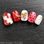 再販✨紅椿と麻の葉の和柄着物Nail
