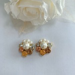キラキラビジューピアス　イヤリング(ブラウン)