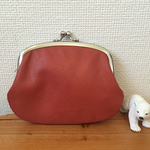 【p様ご予約品】赤レンガ色レザーのぺたんこ親子がま小銭入れ
