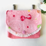 【再販3】3ポケット リボンとレースプリント×ピンク ファスナーレース付き 多機能 移動ポケット