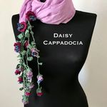 立体刺繍の花つき　コットンストール　ブーケ　ラベンダー