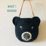 おとぼけクマのお散歩バッグ/ニットバッグ/手編みバッグ/毛糸バッグ/クリスマス/冬バッグ