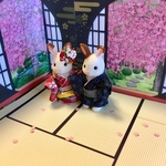和室から見る枝垂れ桜☆畳の床セット☆☆ドールハウス、アンティーク、ミニチュア、インテリアに(*^_^*)