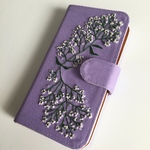刺繍の手帳型 かすみ草 iPhoneケース 