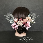 【再販】成人式　卒業式　結婚式  くすみ　ボタニカル ヘッドパーツ  シャンパン　クラウドピンク　髪飾り