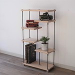 【SALE】wood iron shelf 650*400*180〈ナチュラル色〉（シェルフ アイアン 棚 ラック ウッド 鉄 木 収納棚 ビンテージ シャビー 植物 オープンラック 両面棚 ）