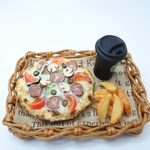 マグネット トマトとサラミのピザ（フライドポテト・コーヒーセット）     　　　　　　　　　　　　　　　　　　                       ミニチュアフード  食品サンプル 