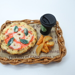マグネット マルゲリータピザ（フライドポテト・コーヒーセット）     　　　　　　　　　　　　　　　　　　                       ミニチュアフード  食品サンプル 