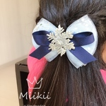 雪の結晶❄️可愛いオーガンジーリボン🎀子供ヘアゴム【ダークブルー、ピンク、ライトブルー】留め具変更可能　チュールリボン
