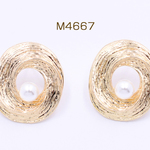M4667 12個 ピアス金具 デザイン パール付き 21×23mm ゴールド/ホワイト 3×【4ヶ】