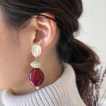 antique(red) 大ぶりピアス・イヤリング