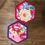 台湾花布　六角形コースター　2枚