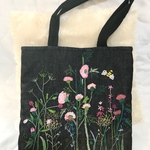 花図鑑の手刺繍　デニム　バッグ
