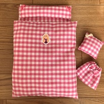 リカちゃん人形のお布団セット（おまけ：クッションとスカート）/ピンクと白のチェック柄