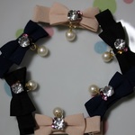 パールとビジューのリボンヘアクリップ