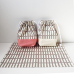 [24]♡ 北欧格子柄　Grey　White＊Pinkのランチョンマットとコップ・給食袋に使える巾着のセット♡