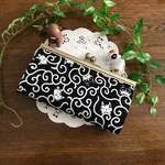 長財布☆唐草模様＆猫ちゃん（おいでおいでバージョン）☆ブラック☆受注製作