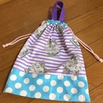 猫柄　手持ち巾着袋　女の子　入園　入学