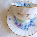 【１セット限り】紫陽花ティーセット(カップ＆ソーサー、15㎝スクエアプレート、フォーク、カトラリーレスト)