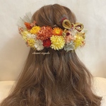 【再販】yellow orange khaki tulle ribbon ヘッドドレス 卒業式 ウエディング 髪飾り