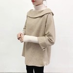 en-enウール混紡ヘリンボーン・ボートネックロールカラー・茶