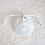 かわいい白うさぎのミニ巾着(パステルブルー）