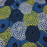 綿麻キャンバス生地｜110×50cm｜北欧風ダリア風プリント｜青系｜こばやし｜リネン混｜う早この布