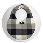 【再販】●たまご型スタイ/ビブ●  block check［monotone］ブロックチェック　モノトーン　男の子　女の子　リバーシブル　ヒッコリー